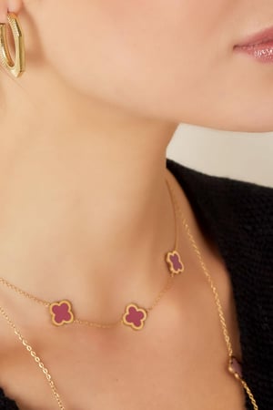 Necklace three colorful clovers Rose Stainless Steel h5 Picture4